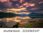 Beautiful lake landscape. Lakeshore of beautiful mountain lake