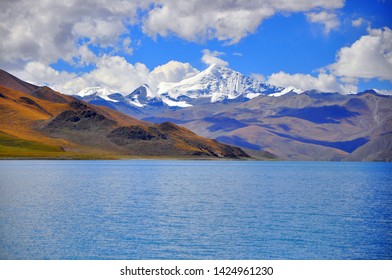 Beautiful Lake With Mountain, Snow, Sky , Glacier In Tibet.