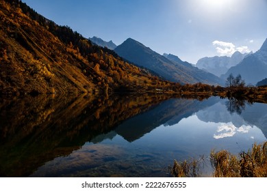 Beautiful lake in the mountains in autumn