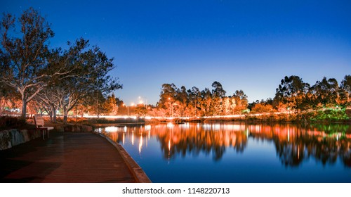 Beautiful Lake In Springfield Lakes, Ipswich City, Queensland At Dusk.