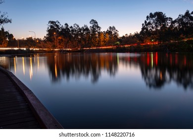 Beautiful Lake In Springfield Lakes, Ipswich City, Queensland At Dusk.