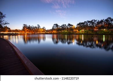 Beautiful Lake In Springfield Lakes, Ipswich City, Queensland At Dusk.