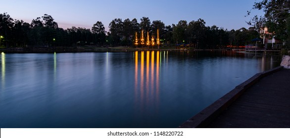 Beautiful Lake In Springfield Lakes, Ipswich City, Queensland At Dusk.