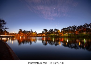 Beautiful Lake In Springfield Lakes, Ipswich City, Queensland At Dusk.