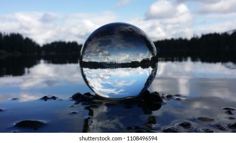 Beautiful Lake Through Lens Ball