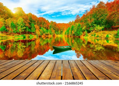 Beautiful lake view in colorful autumn season. Autumn landscape in beautiful colorful nature. nature view on the lake, which is beautiful with magnificent autumn colors. Uludag mountain, Bursa, Turkey - Shutterstock ID 2166865245