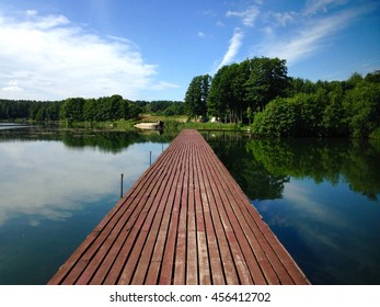 Beautiful Lake View With Wooden Pier In Polish Countryside - Summer Weekend