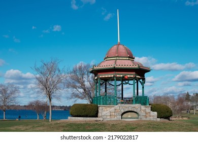 Beautiful lakeside bandstand in Lower common of Wakefield town MA USA