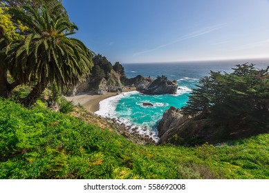 Beautiful Landsape Of McWay Fall In Big Sur California. Landscape Photography