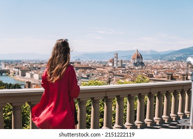 Beautiful landscape above, panorama on historical view of the Florence from Piazzale Michelangelo point . Florence, Tuscany, Italy.