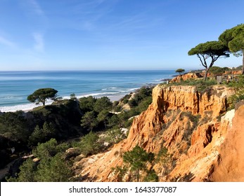 Beautiful Landscape In Algarve, Portugal In February. Atlantic Ocean In Winter.