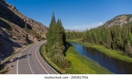 Beautiful landscape along the road in the mountains, Chuya river, Mountain Altai, Russia