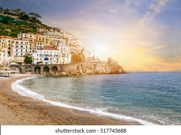 Beautiful Landscape Of Amalfi Coast Mediterranean Sea South Italy Important Traveling Destination In Europe