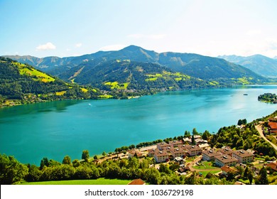 beautiful landscape with blue water, shot from above,  Zell am See, Austria - Shutterstock ID 1036729198