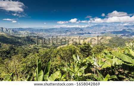 beautiful landscape of the caribbean mountains in the dominican republic looking down on th town of Ocoa,