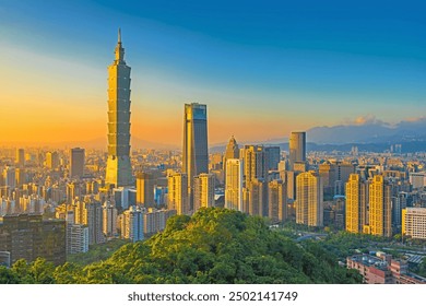 Beautiful landscape and cityscape of taipei 101 building and architecture in the city skyline at sunset time in Taiwan - Powered by Shutterstock