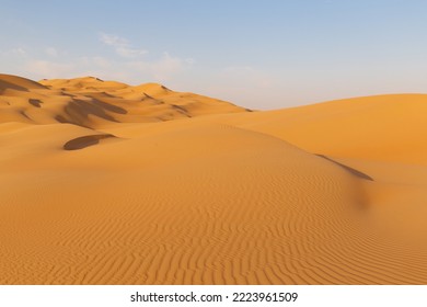 Beautiful landscape in desert Liwa. Amazing dune Moreeb in United Arab Emirates. Golden waves of sand. Nature  safari panorama. Travel view. - Shutterstock ID 2223961509