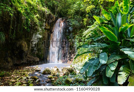 Beautiful landscape of Diamond waterfall on Saint Lucia island in Caribbean