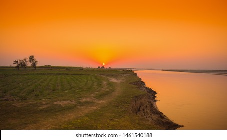 Beautiful Landscape Image Of Sunset On River Indus Punjab,Pakistan.