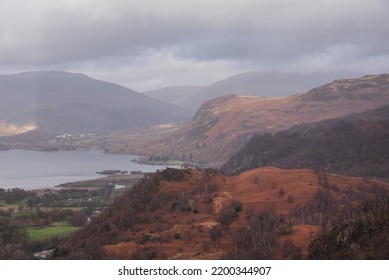 Beautiful landscape image of the view from Castle Crag towards Derwentwater, Keswick, Skiddaw, Blencathra and Walla Crag in the Lake District - Shutterstock ID 2200344907