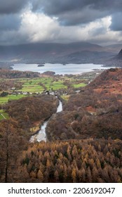 Beautiful landscape image of the view from Castle Crag towards Derwentwater, Keswick, Skiddaw, Blencathra and Walla Crag in the Lake District - Shutterstock ID 2206192047