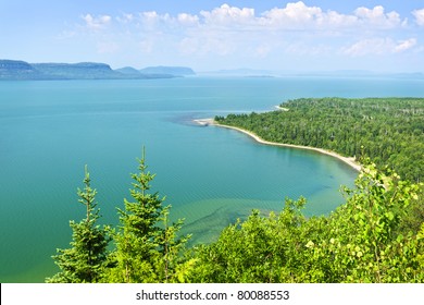 Beautiful landscape of Lake Superior northern shore from above in Ontario, Canada