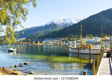Beautiful Landscape of Lake Wakatipu Queenstown, South Island, New Zealand; View to Queenstown City