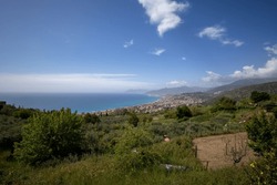 Beautiful Landscape Of Mar Ligure And Italian Cost. Albenga, Savona, Liguria, Italy