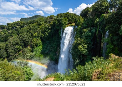 Beautiful landscape with Marmore falls (Cascata delle Marmore) and the rainbow, Umbria, Italy
