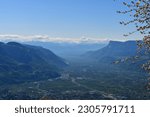 Beautiful landscape from Meraner Höhenweg to Adige valley in Southtyrol