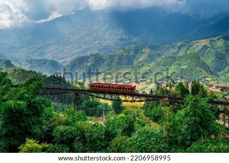 Beautiful landscape with mountain view on the train while going to Fansipan mountain in Sapa city, Vietnam