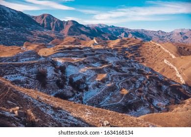 Beautiful landscape in the mountains of Dagestan. View of snowy mountains