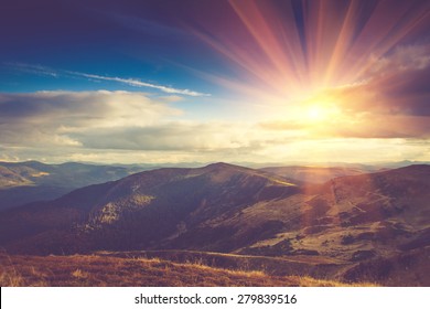 Beautiful landscape in the mountains at sunshine. Filtered image:cross processed vintage effect.  - Shutterstock ID 279839516