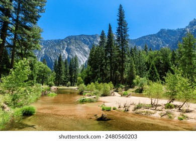 Beautiful landscape in mountains valley in sunny summer day in Yosemite National Park, California - Powered by Shutterstock