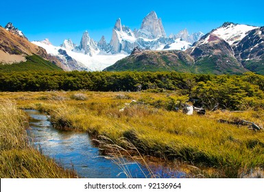 Beautiful landscape with Mt Fitz Roy in Los Glaciares National Park, Patagonia, Argentina, South America