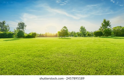 Beautiful Landscape nature background panorama image of spring nature with surrounded by trees against a blue sky with clouds on a bright sunny day. - Powered by Shutterstock