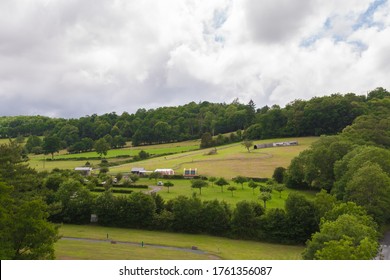 Beautiful Landscape In Clécy (Normandy, France). Rail Toboggan Run Installation On A Natural Hill.