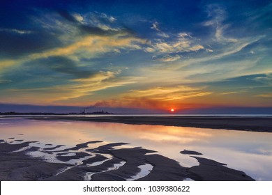 Beautiful Landscape Sunset Of Gove Aluminium Refinery Taking From Crocodile Beach Northern Territory, Queensland, Australia 