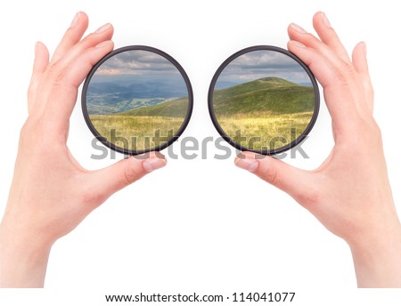 beautiful landscape throw camera filter isolated on a white background