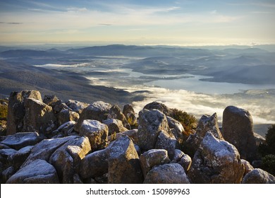 Beautiful Landscape From Top Of Mt Wellington, Close Hobart, In Tasmania.