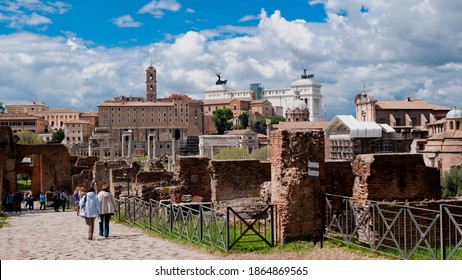 Beautiful landscape urban under a cloudy summer sky and historical view of the Rome, street, urban life of the big and ancient city. - Shutterstock ID 1864869565