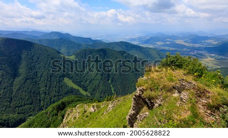 Beautiful landscape view from the Baraniarky peak in Mala Fatra, Slovakia. Green hilly landscape.