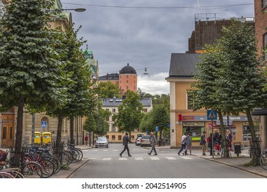 Beautiful landscape view, old street buildings of Uppsala, Sweden. Tourism concept. 09.10.2021.