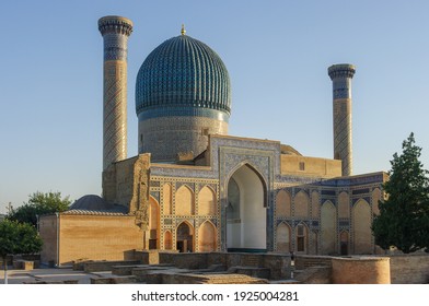 Beautiful Landscape View At Sunset Of Gur E Amir, Mausoleum Of Amir Timur Or Tamerlane, A Beautiful Ancient Landmark In Samarkand, Uzbekistan