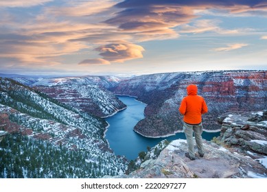 Beautiful landscapes in  Flaming Gorge recreation area in winter season, USA - Shutterstock ID 2220297277