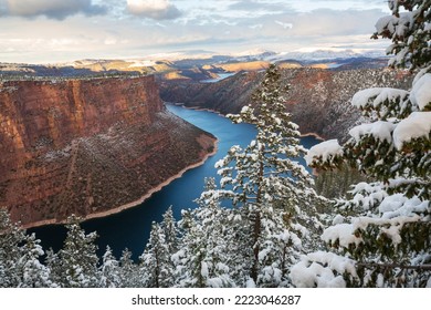 Beautiful landscapes in  Flaming Gorge recreation area in winter season, USA