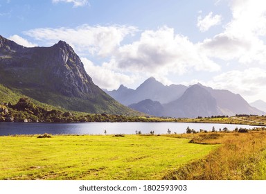 Beautiful Landscapes In Lofoten Islands, Northern Norway. Summer Season.