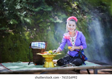 Beautiful Laos Girl In  Costume,Asian Woman Wearing Traditional Laos Culture,vintage Style,traditional Suit.