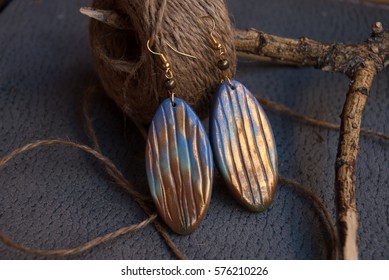 Beautiful large bohemian earrings and gradient  Handmade jewelry from polymer clay  Ethnic style 
