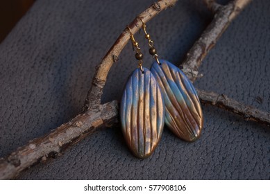 Beautiful large bohemian earrings and gradient  Handmade jewelry from polymer clay  Boho style 